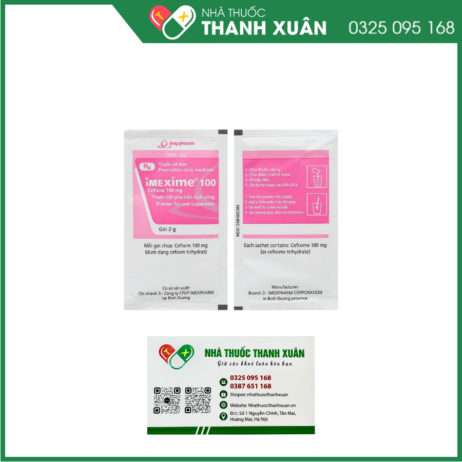 Bột pha hỗn dịch uống Imexime 100 điều trị nhiễm khuẩn